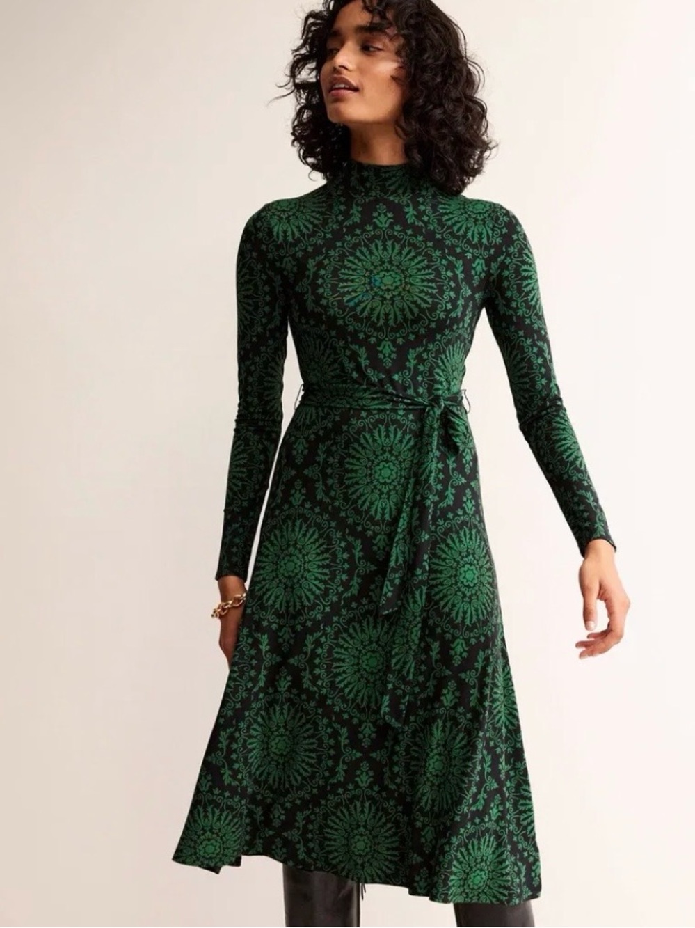 Boden Alberta Jersey Midi Dress Amazon Green, Artizan Geo Size S MSRP $130